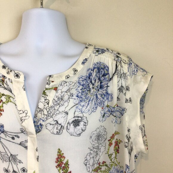 daniel rainn White Floral Print Sheer Loose Fit Blouse Shirt - Picture 5 of 8